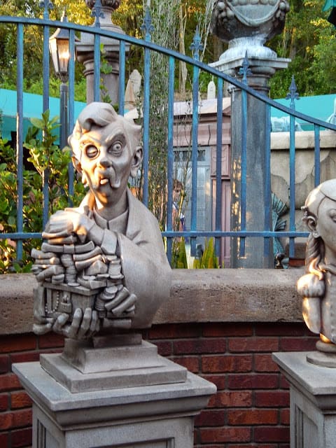 Haunted Mansion Standby Queue stone busts