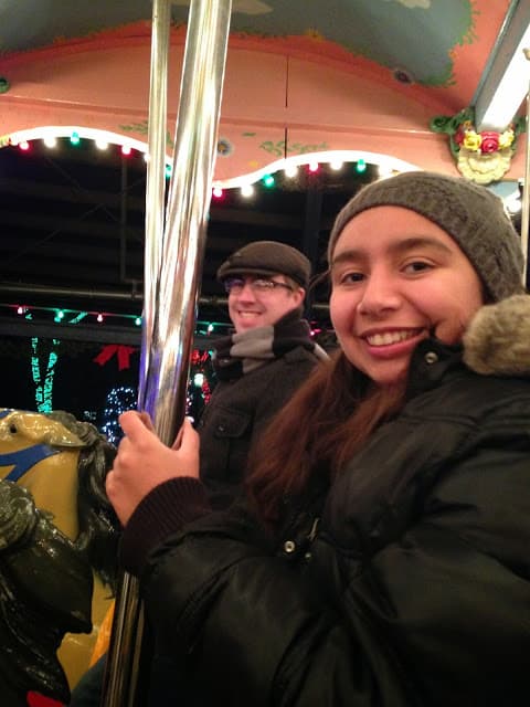 Kennywood Holiday Lights  riding the carousel
