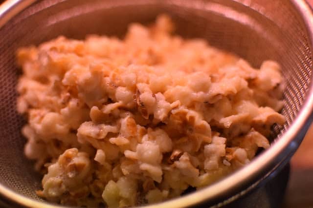 straining popcorn