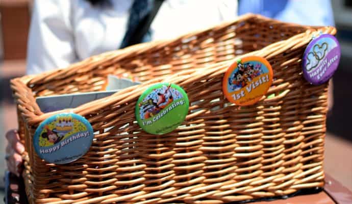 Celebration buttons can be found in trhe WDW parks and at resort front desks. They're a great way to enhance your vacation for free!