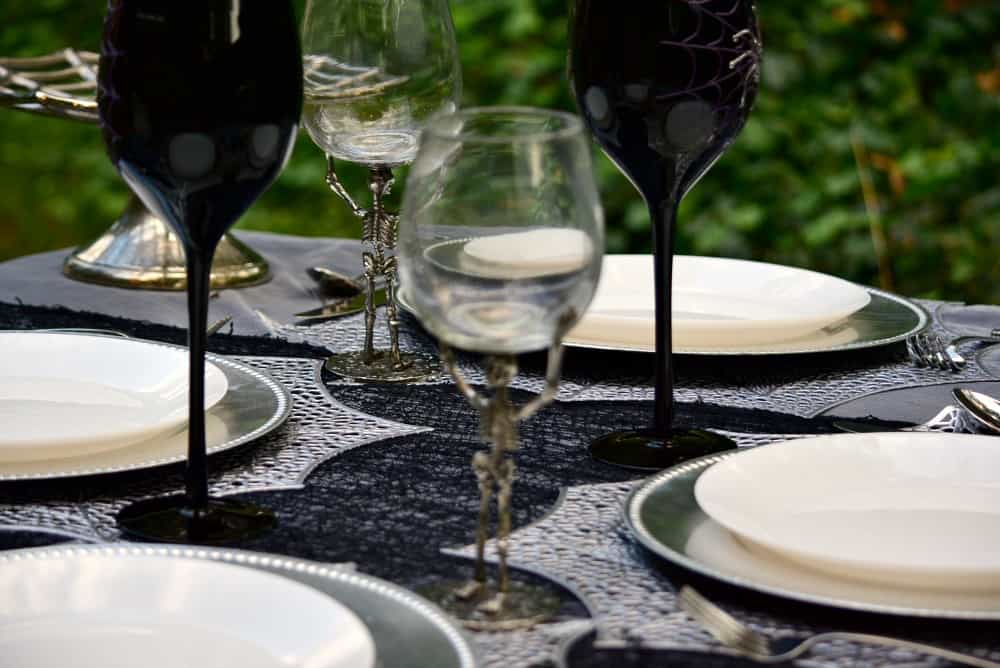 Skeleton goblet Halloween tablescape
