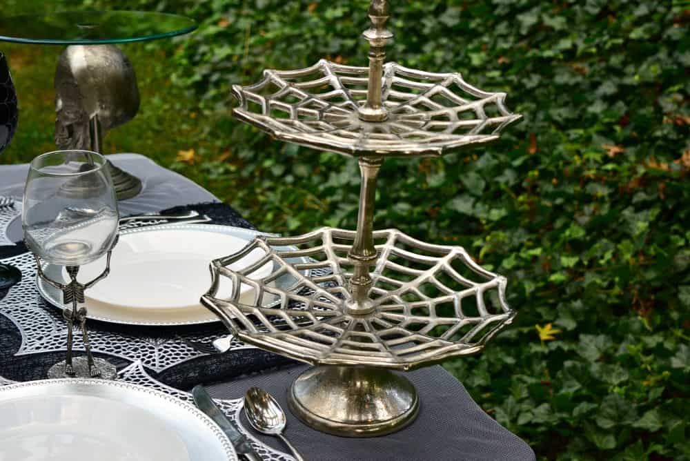 Spiderweb tier Halloween tablescape