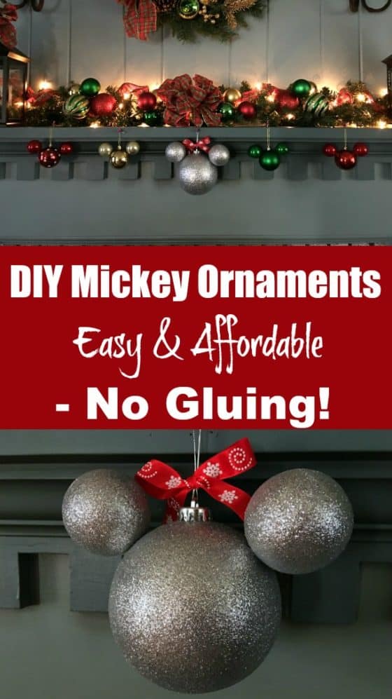 Looking for an easy DIY Mickey ornament tutorial? This one uses no glue and inexpensive ornaments. 