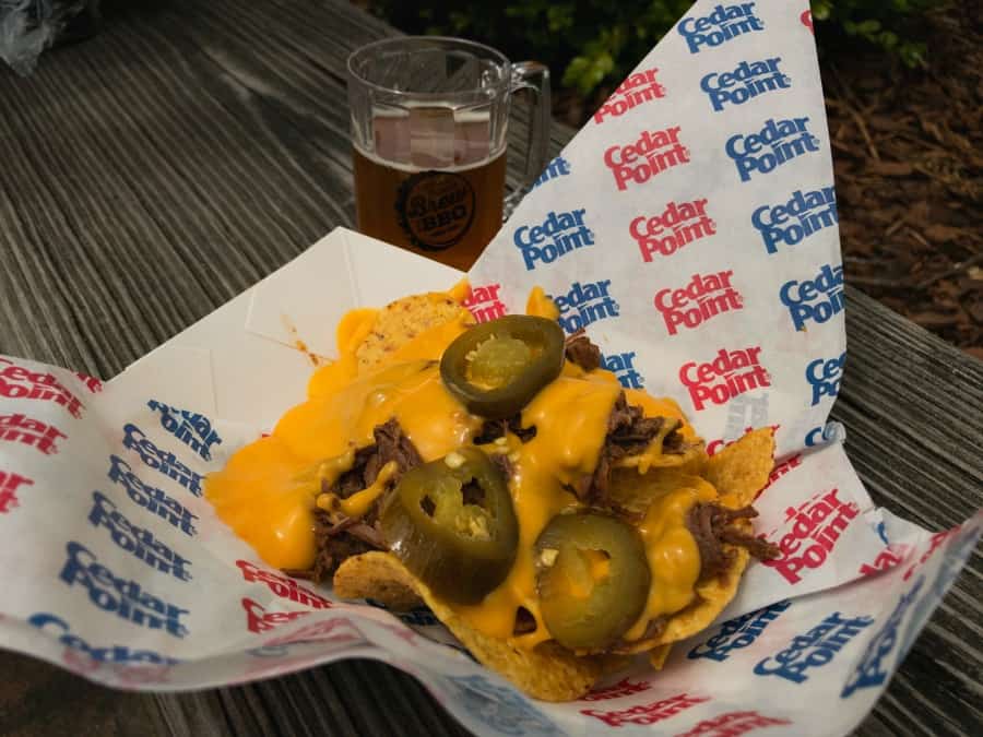 Carnitas Nachos with Cheddar Sauce and Pickled Jalapenos at 2017 Cedar Point Brew and BBQ.