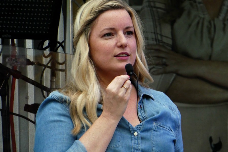 Food Network star Damaris Phillips judging the BBQ Sauce competition at the Third Annual Cedar Point Brew and BBQ.