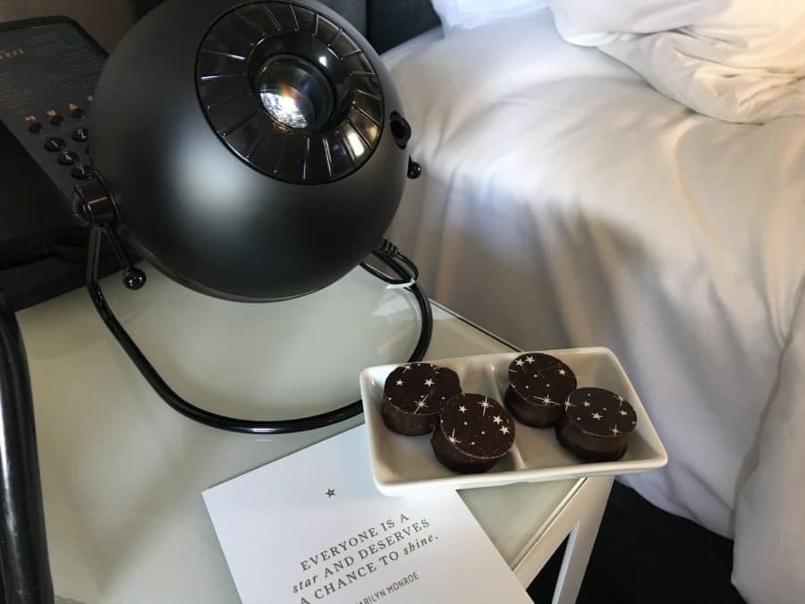 Chocolates and a celestial show on the ceiling for nightly turndown service at Hotel LeVeque.