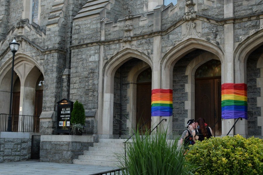 church with rainbow banners at 2017 Nation's Capital Pride Fest Parade