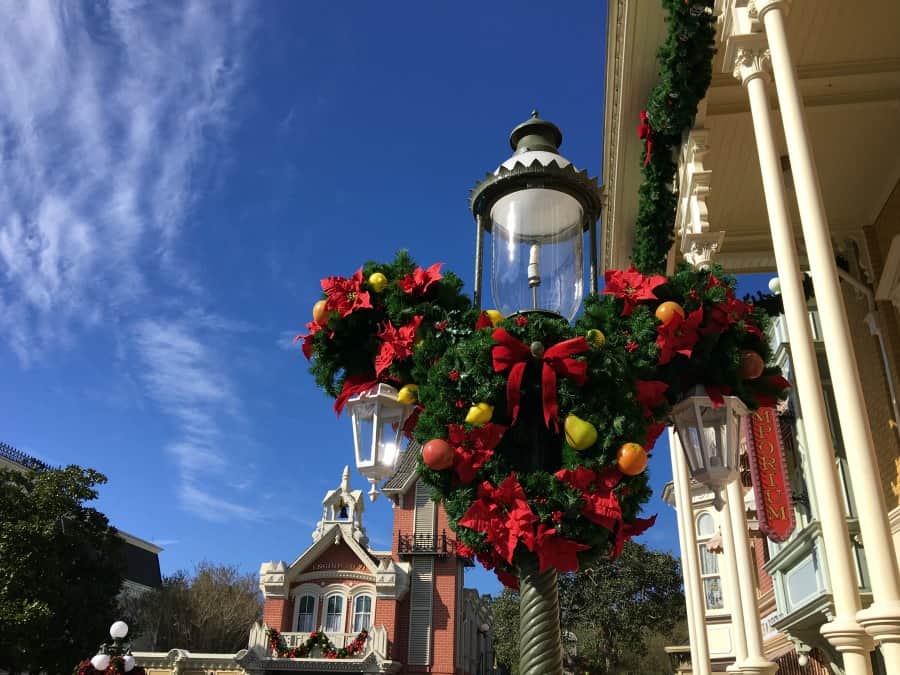 Christmas decorations along Main Street U.S.A. in Magic Kingdom! 