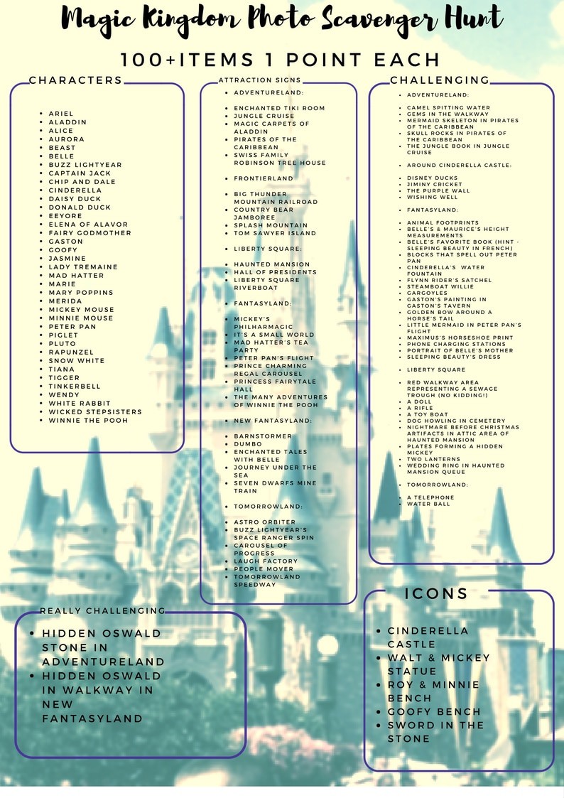 magic kingdom printable photo scavenger hunt