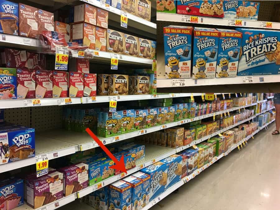 Snack size Rice Krispies treats on Kroger Store Shelves