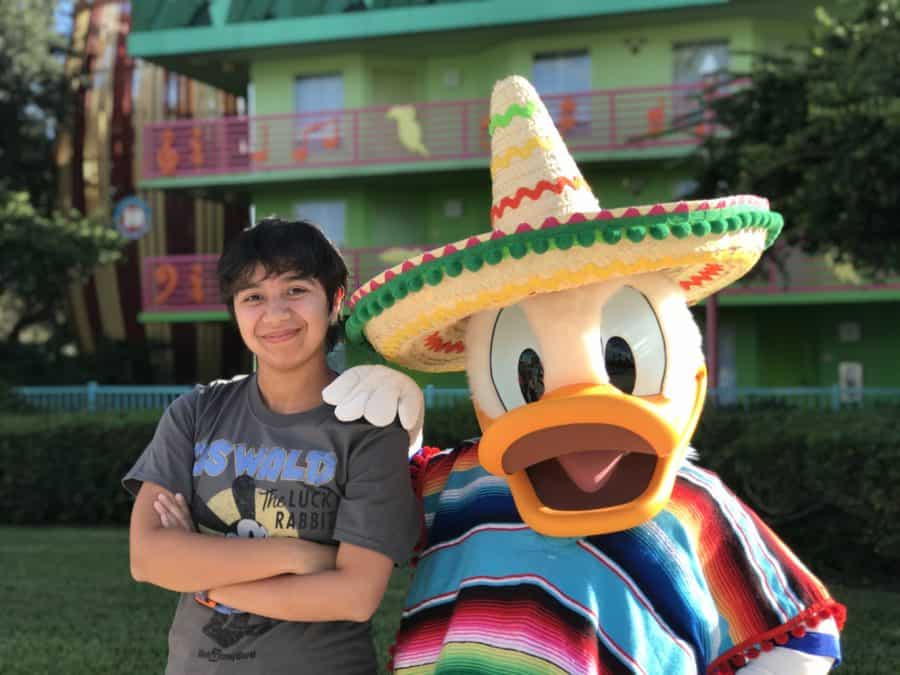 Free Ways to Enjoy Halloween at Disney World - Donaldo from The three Caballeros at Disney's All-Star Music Resort on Halloween night. 