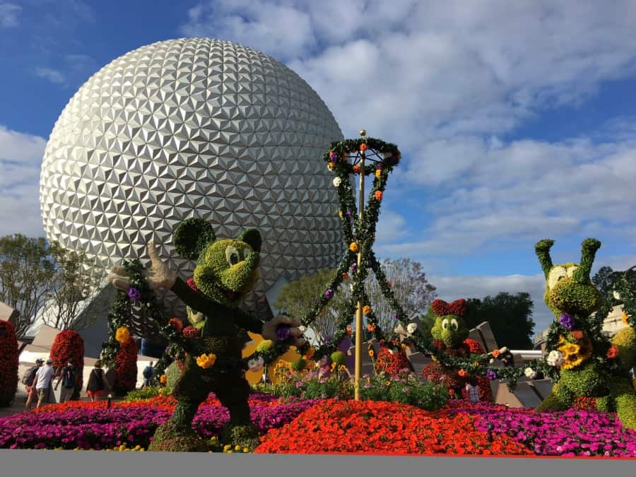 Mickey topiary at the 2017 Epcot International Flower & Garden Festival Entrance.