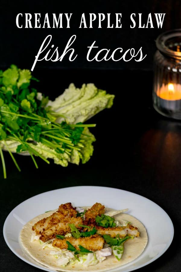 Looking for an easy recipe for fish tacos that's to the norm? This recipe for Creamy Apple Slaw Fish tacos uses an air fryer to cut the oil! #askforAlaska AD