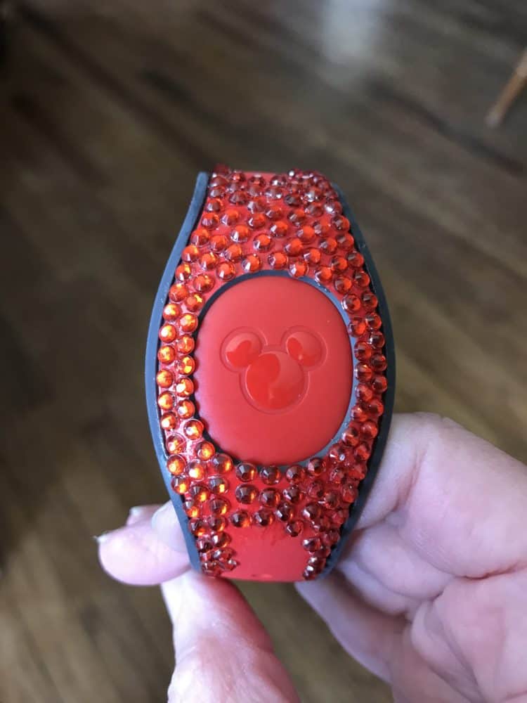 Rhinestones on a blinged out Disney Magic Band.