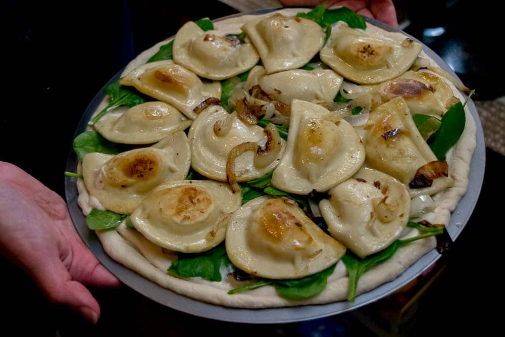 Easy Cheesy Pierogi Pizza Recipe using Mrs. T's Pierogies