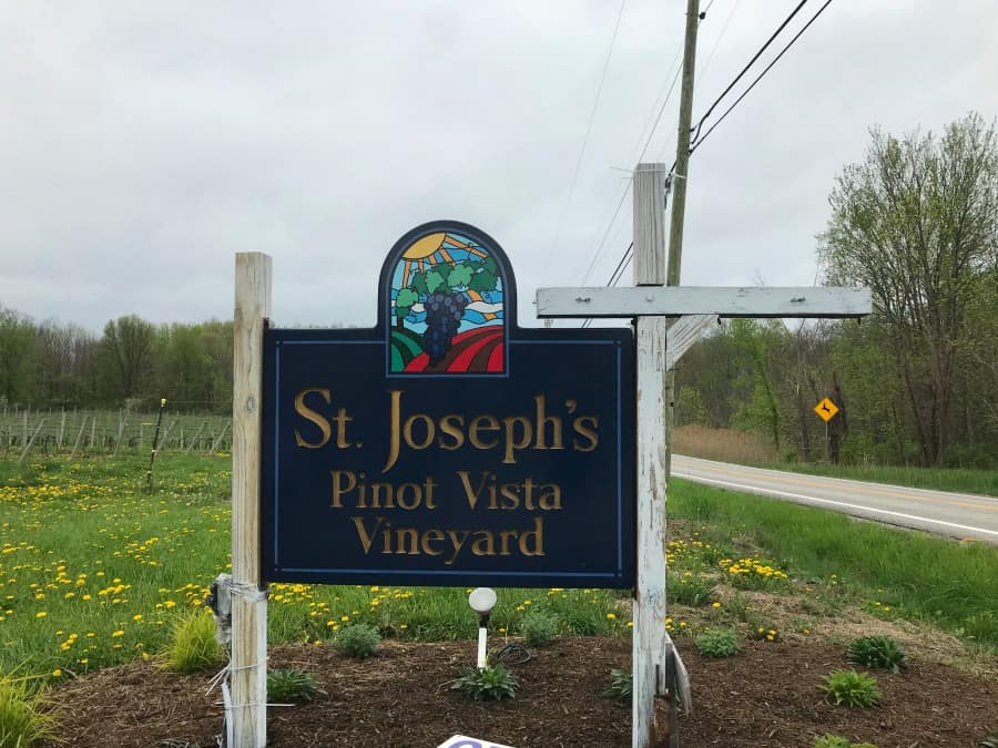 Must-visit wineries in Geneva, Ohio: St. Joseph's Vineyard Sign. 