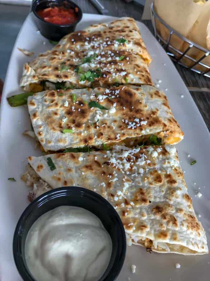 Where to eat in Clearwater Beach: Quesadillas at Marina Cantina in Clearwater Marina.