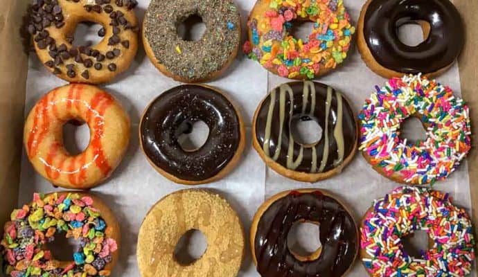 Where to eat in Clearwater Beach: A dozen donuts, freshly made, at The Donut Experiment in Clearwater Beach. 