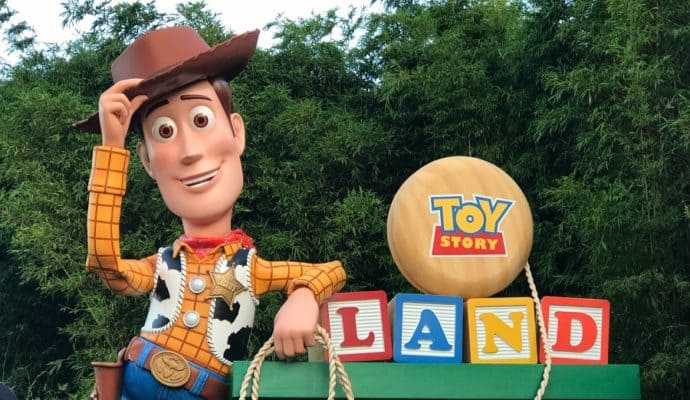 Woody tips his hat to toys that come to play in the new Toy Story Land in Disney's Hollywood Studios.