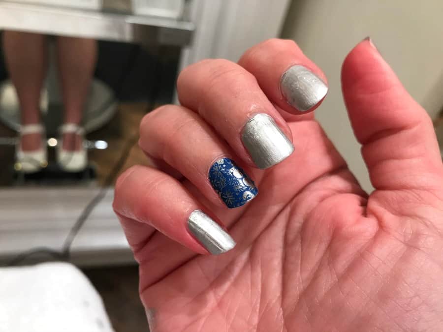 Disney Character Makeover at Walt Disney World: Channeling Cinderella with silver and blue Jamberry nails.