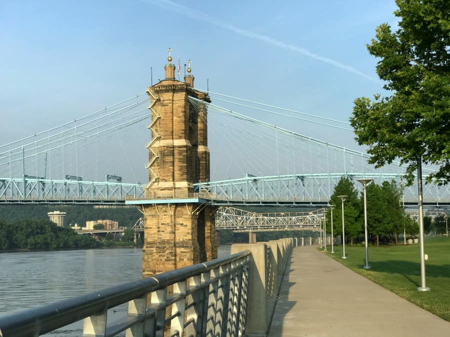 Finding a large swing in Smale Riverfront Park is a fun date night idea for couples - and it's free!