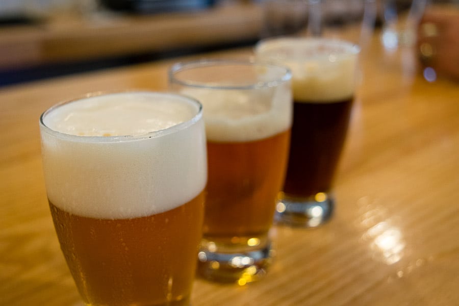 Beer and cider flights at Thirsty Farmer Brew Works. 