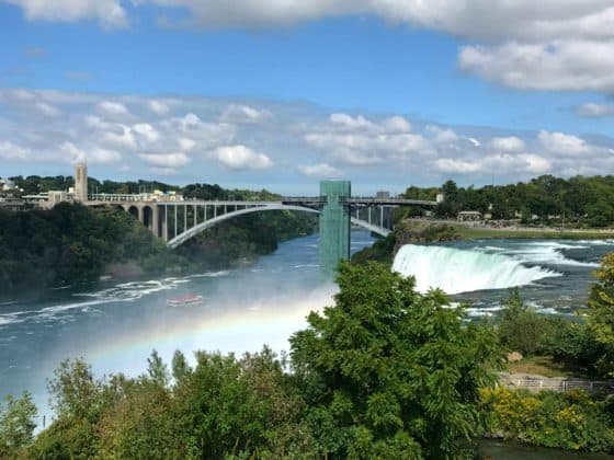 A view of Niagara Falls, Canada and the Rainbow Bridge from the walking paths near Maid of the Mist. Photo Credit: Karyn Locke