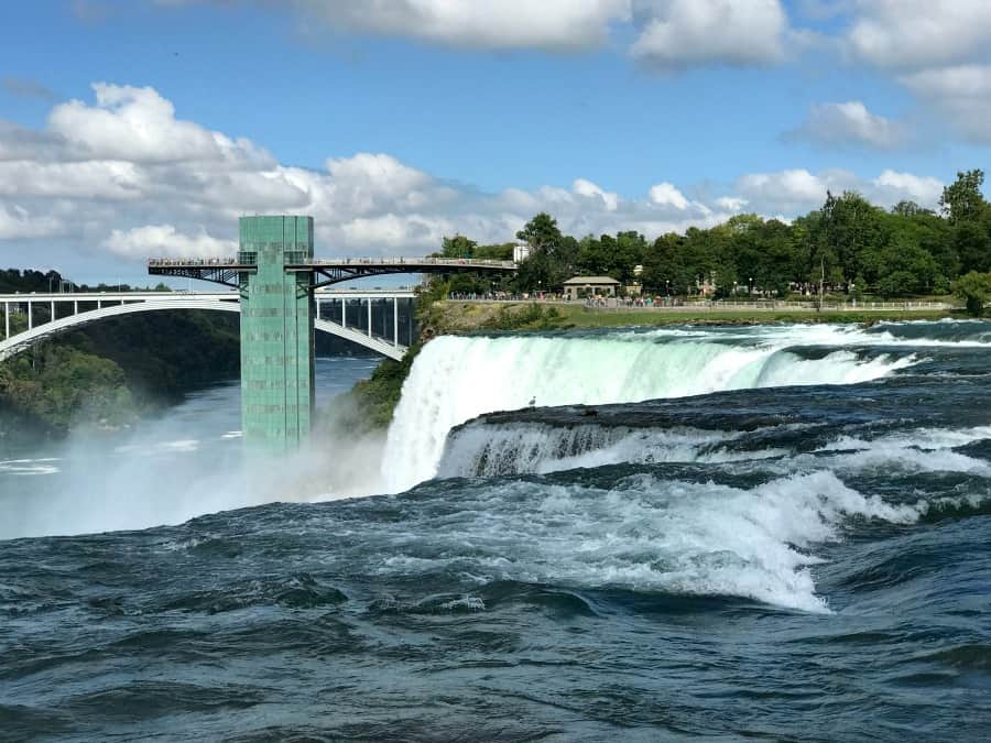 A close-up view of the American Falls from the walking paths near Maid of the Mist. Photo Credit: Karyn Locke