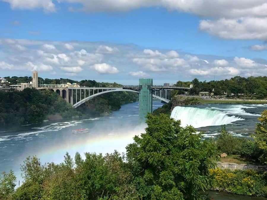 A view of Niagara Falls, Canada and the Rainbow Bridge from the walking paths near Maid of the Mist. Photo Credit: Karyn Locke