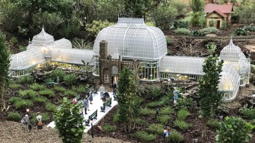 A miniature version of the restored Glasshouse in the miniature railroad for fall 2018. Photo Credit: Karyn Locke