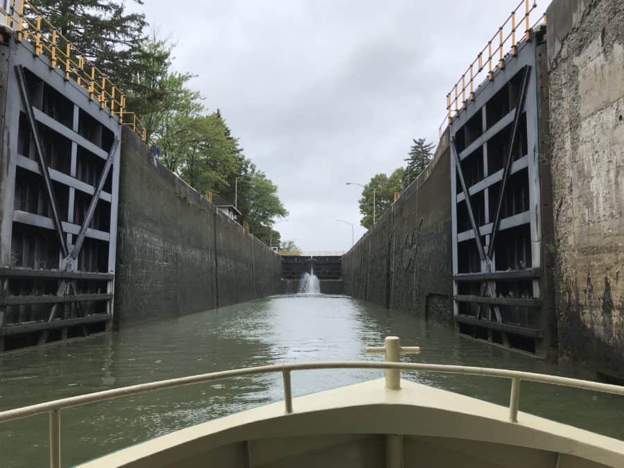 Learning about how a canal lock works on the Sam Patch.