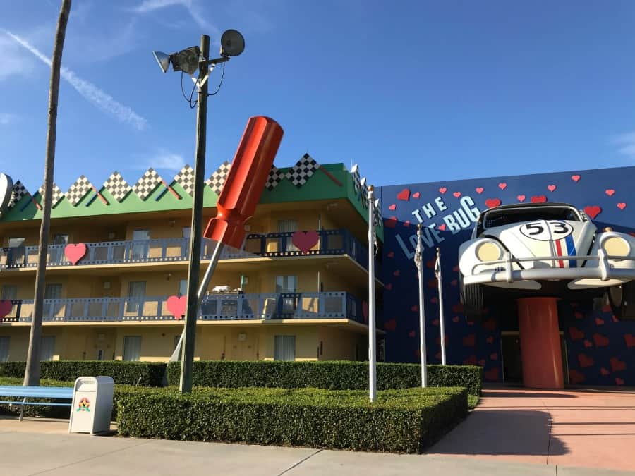 Our corner room at All-Star Movies Resort in the Love Bug Building area.