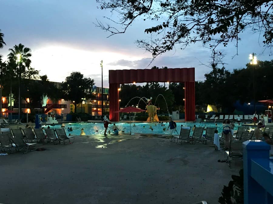 A night swim at Disney's All-Star Movies Resort Main Pool. 