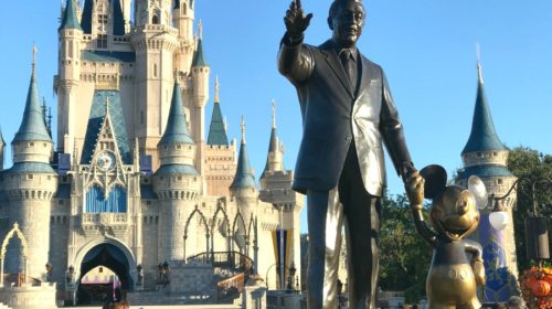 Walt Disney and Mickey Mouse statue at Magic Kingdom