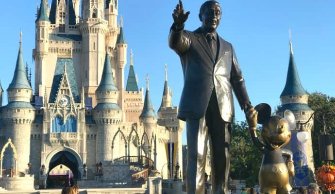 Walt Disney and Mickey Mouse statue at Magic Kingdom