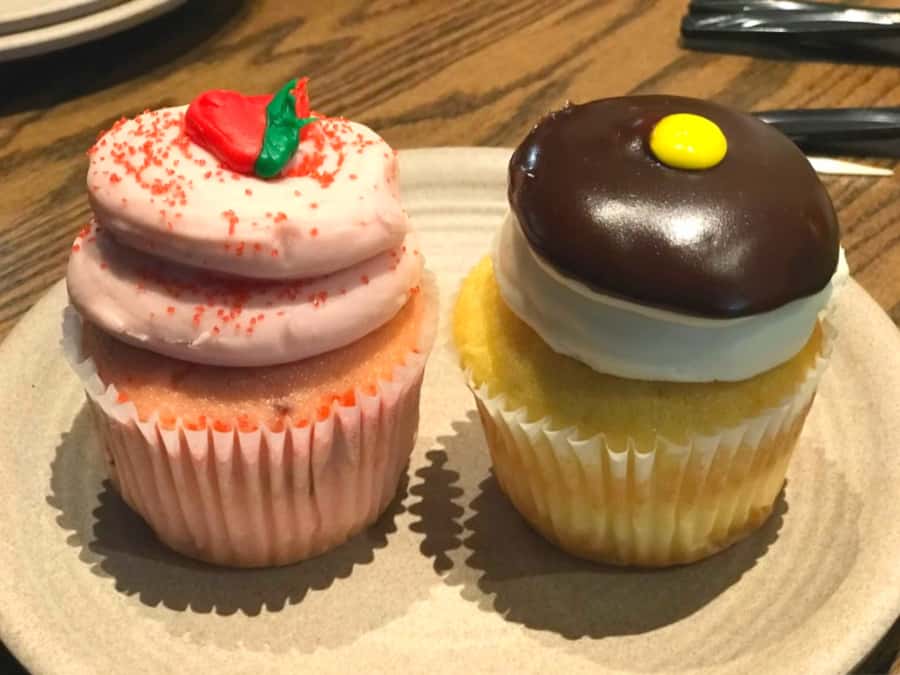 Strawberry and Boston Cream Cupcakes at Wahlburgers Pittsburgh Robinson. 