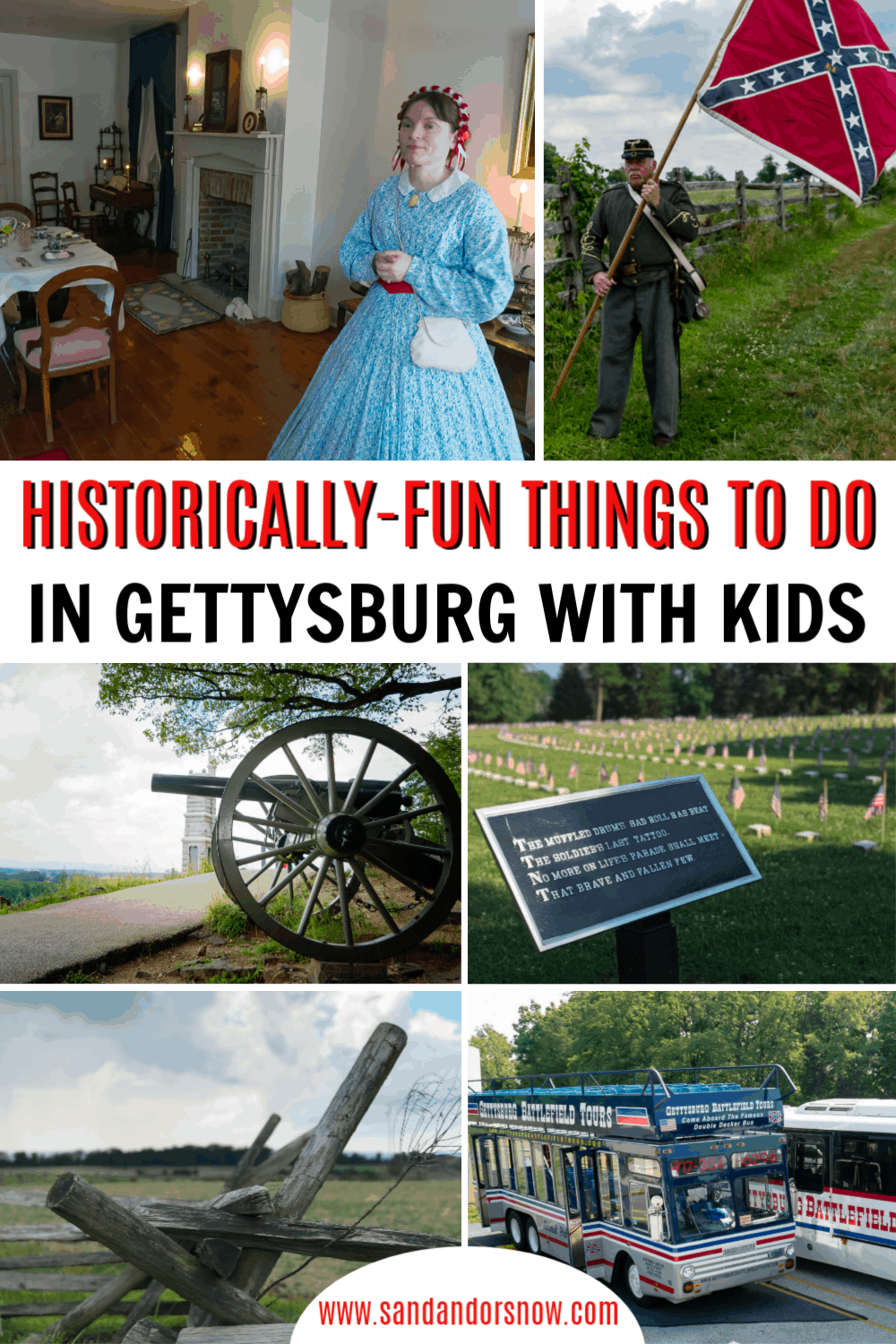 Headed to Gettysburg, PA, and want to make your family trip a great one? From battlefield tours to ride sin a double decker bus, here are six historically-fun things to do in Gettysburg with kids! #VisitGettysburg #VisitPA #Gettysburg #FamilyTravel #History #AmericanHistory #HistoricalTravel