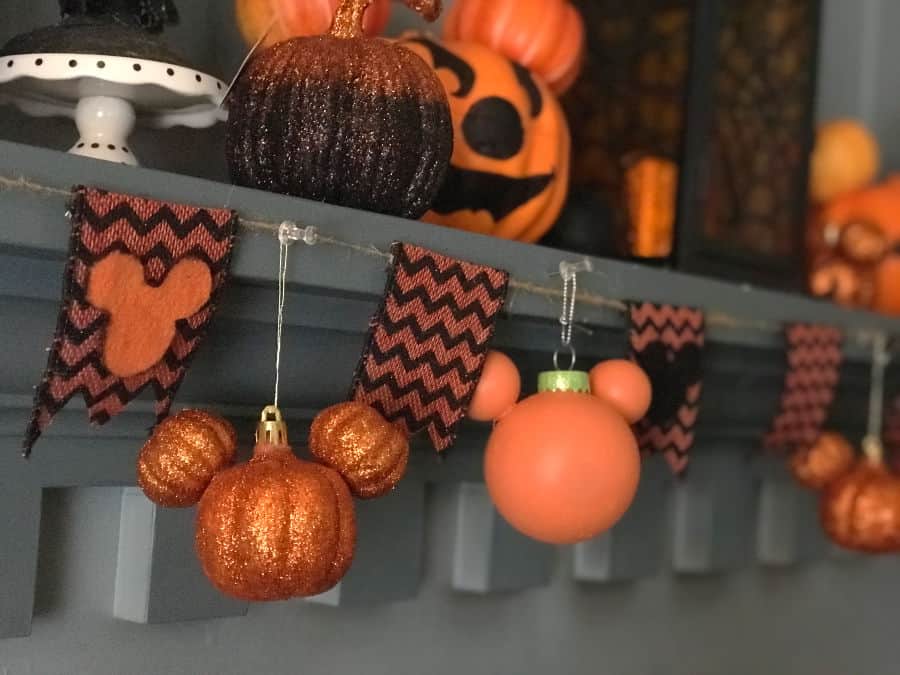 DIY Disney Halloween Ornaments_ Mickey Jack-o’-Lantern mantle look