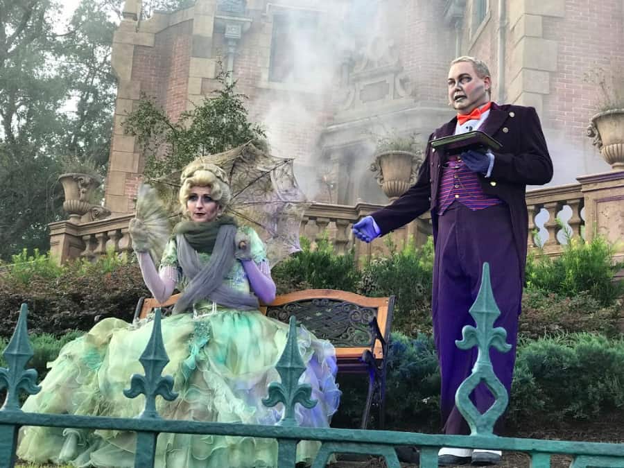 must-dos at Mickey's Not-So-Scary Halloween Party at Disney World: Haunted Mansion's Madame Carlota and Broom the Butler. 