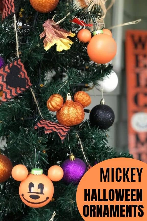 Looking for super easy Disney halloween ornaments? Here's how to make your own Mickey jack-o'-lantern ornaments using affordable materials! #DisneyDIY #DisneyOrnaments #HalloweenOrnamentDIY #MickeyMouseOrnaments #HalloweenDisneyDIY