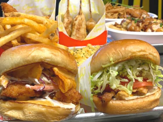 best Quick Service Restaurants at Disney World - Chicken Guy! Sandwiches: Bourbon Brown BBQ on left, Big Bite B.L.A.T on right.