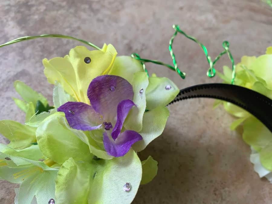 DIY Mickey ears with crown adding flowers and crystals