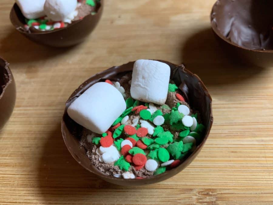 Disney mickey hot chocolate bombs diy filling with sprinkles