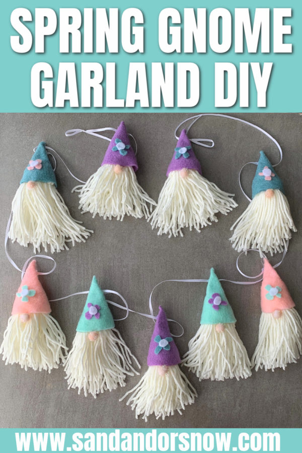 Need a supper easy and affordable DIY for gnome garland? This DIY uses common supplies and is adorable for spring! #GnomeGarland #GnomeDIY #Gnomes #GnomeDecorations #GnomeDecor #SpringDecorating #SpringDecor