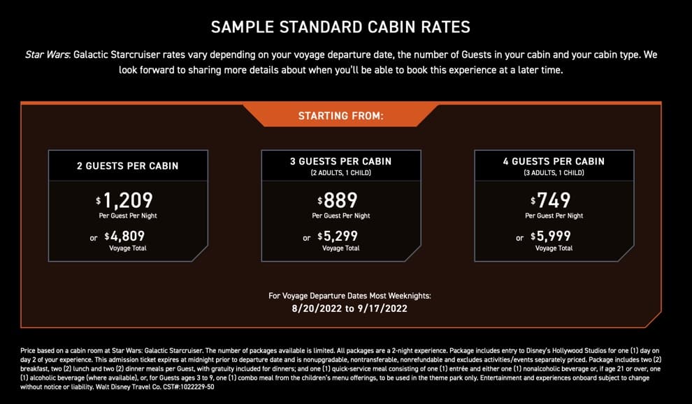 Star Wars: Galactic Starcruiser Star Wars hotel cost