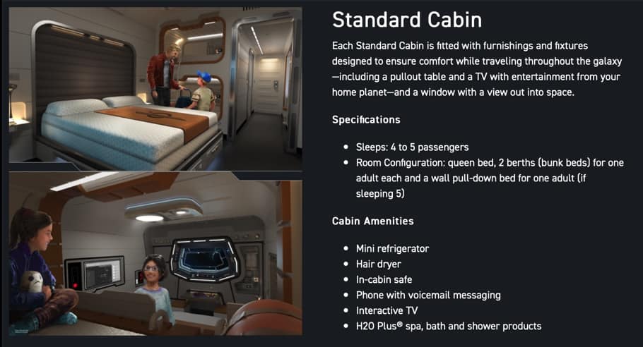 Star Wars: Galactic Starcruiser Star Wars hotel standard cabin