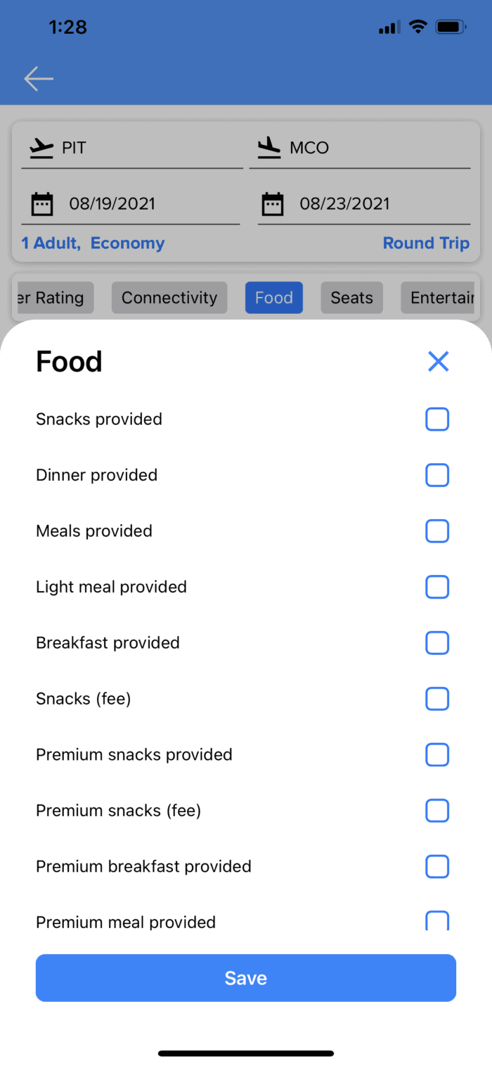 FareUpThere food preference