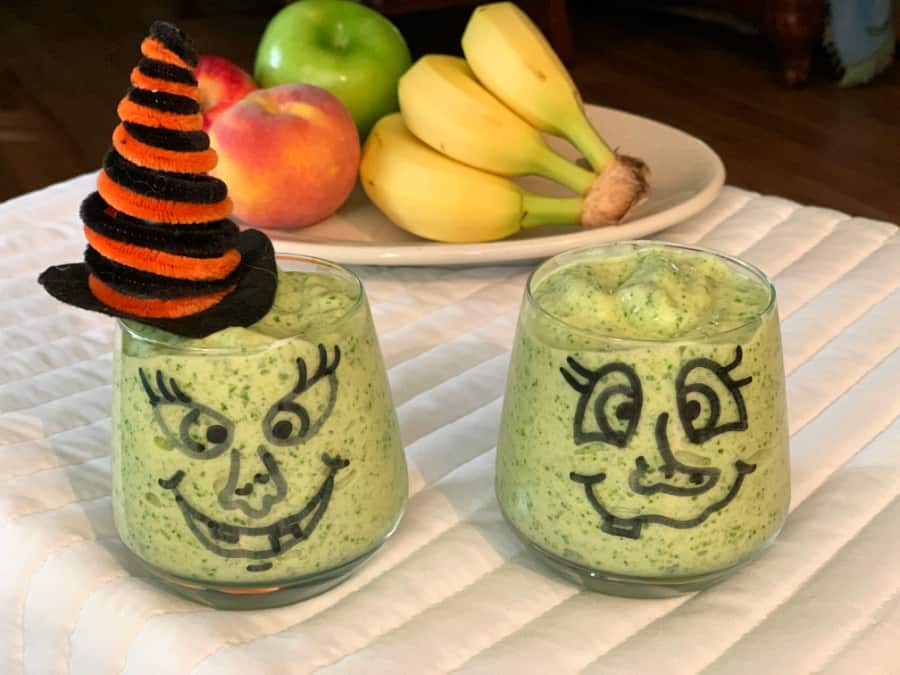 Healthy Halloween snack hallowicked witch smoothie