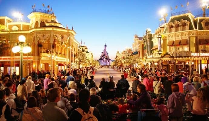 Disney Stroller Rules - Magic Kingdom at night with strollers