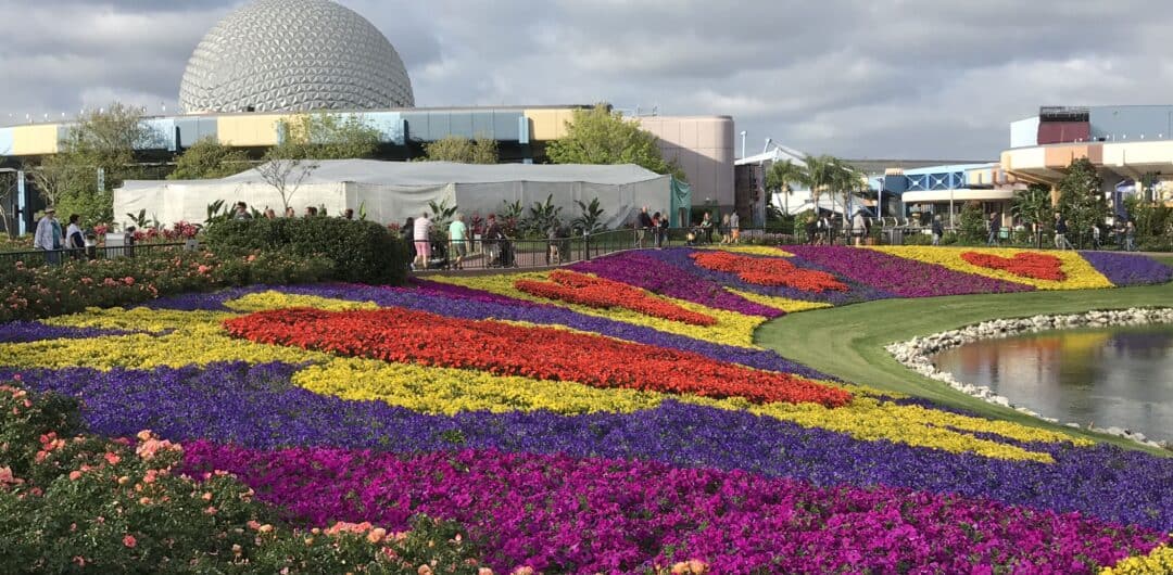 unexpected things to save your sanity at Disney World - epcot flower and garden Spaceship earth